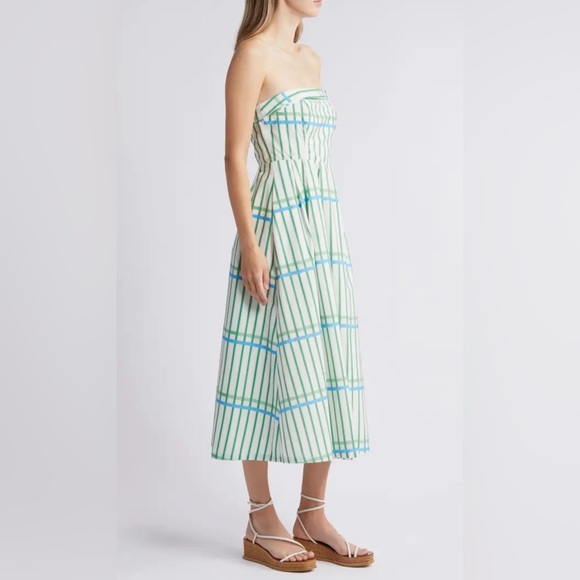 Du Paradis Marseille Stripe Strapless Fit & Flare Sundress - Ocean Green Stripe - Picture 3 of 6